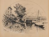an image of a drawing of a boat in a body of water