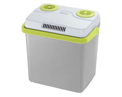 un climatiseur portable blanc et vert posé sur une table blanche