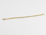 a gold chain bracelet with a clasp on a white background