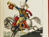 a drawing of a man riding a horse with a trumpet