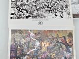 two pages of comics are on display on a table