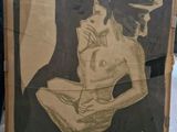 drawing of a woman sitting on a chair in front of a window