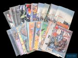 a lot of comic books that are on the table