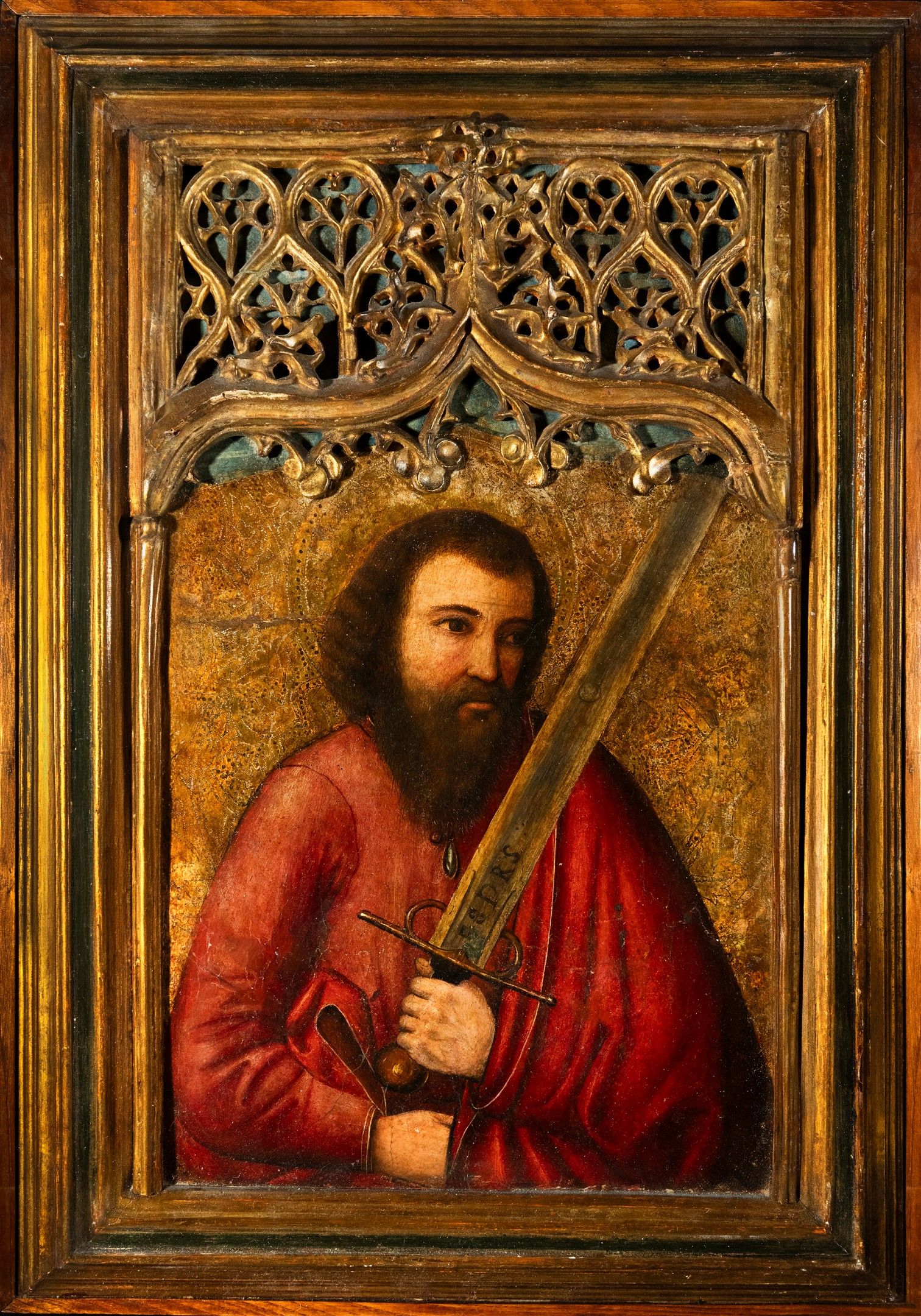 Maître gothique valencien ou catalan du XVe siècle - Saint Paul Huile sur panneau, dimensions avec cadre : 72 x 50 cm...