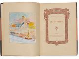 un livre ouvert avec la photo d'une femme assise sur un lit