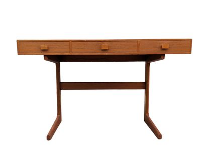 a wooden desk with two drawers on top of it