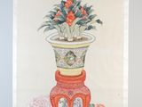 a painting of a vase with flowers on a table