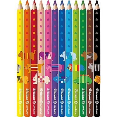six different colored pencils lined up in a row on a white background