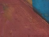 an oil painting of a cat sitting on top of a wooden floor