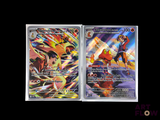 two pokemon cards are shown side by side on a black background