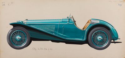 drawing of a blue car on a beige background with a brown background