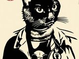 a black and white poster of a cat wearing a doctor ' s coat