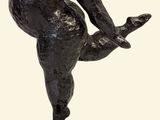 statue of a man bending over on a marble base with a white background