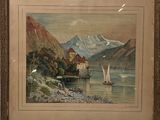 une image représentant un tableau d'un lac avec un château en arrière-plan