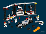 a lego set of a race car and some people