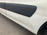 a white car with a black stripe on the side of it