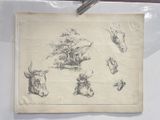 un dessin représentant une vache et d'autres animaux sur une feuille de papier
