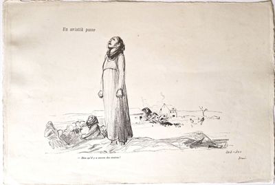 dessin représentant une femme en robe longue debout dans le désert