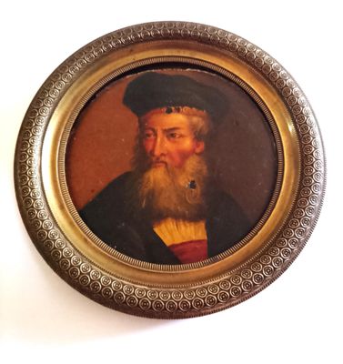 painting of a bearded man with a pipe in a gold frame