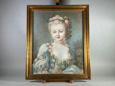 Ecole du XIXe siècle dans le gout du XVIIIe siècle. Portrait d'élégant - Photo 1