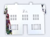 a picture of a house made out of paper with a clock on it