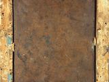 an old wooden picture frame with a piece of paper taped to it