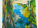 un tableau représentant une vue sur une rivière depuis un pont