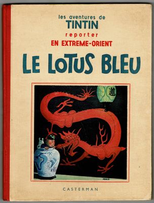 la couverture du livre *Le Lotus bleu*, sur laquelle figure un dragon rouge