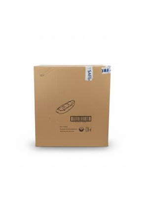 a cardboard box with a brown lid and a white background