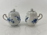 une paire de théières en porcelaine bleue et blanche avec leurs couvercles