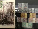 une photo d'une vitrine contenant des timbres et une photo d'un homme