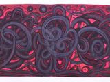 an image of a painting of black and red swirls on a red background