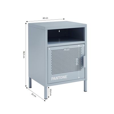 a gray metal cabinet with a door and a drawer underneath it