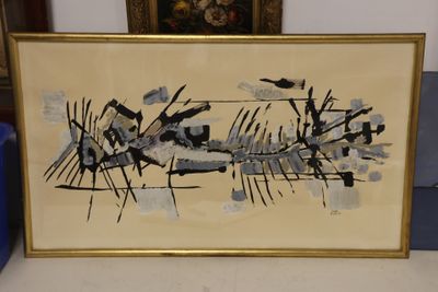 painting of a painting of a black and white painting on a yellow background