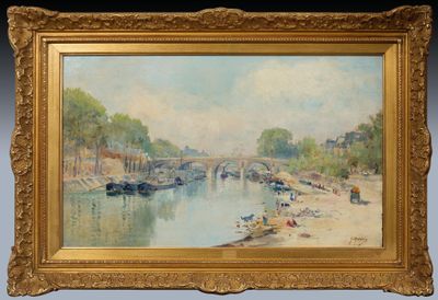 an image of a painting of a bridge over a river