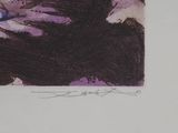 painting of a woman ' s face with purple and blue paint