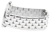 a close up of a watch bracelet on a white background