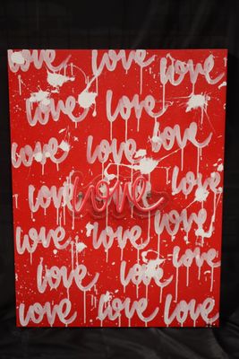 LaPointe (né en 1993) Huile sur toile à répétition de "Love"…
