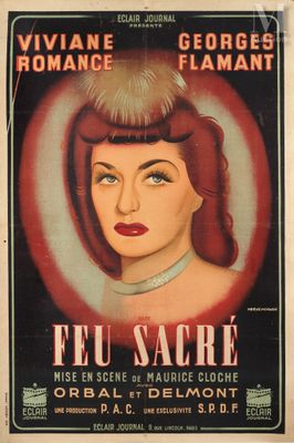 an old movie poster of a woman with red hair and a pearl necklace