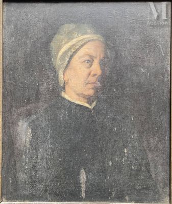 portrait d'une femme en robe noire et chapeau blanc