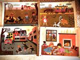 quatre livres pour enfants illustrés représentant une scène de ferme et un camion de pompiers