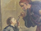 a painting of a man feeding a child with a spoon