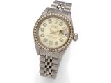 Montre-bracelet Rolex pour femme, en acier inoxydable et sertie de diamants
