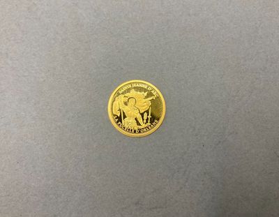 la pièce d'or repose sur une surface grise