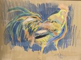 a picture of a painting of a rooster on the wall