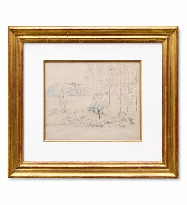 an image of a drawing of a horse in a wooded area