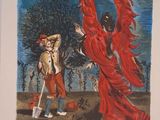 une image représentant un tableau où figurent un homme et une femme vêtue d'une robe rouge