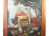 painting of a woman riding a donkey with a child on her back