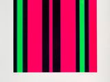 an image of a pink and black striped painting on a white wall