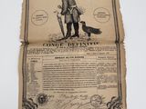 un vieux document sur lequel figure le dessin d'un homme tenant un chien